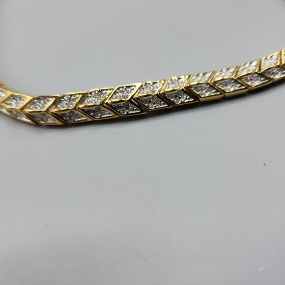 Gold Tone Chevron Tennis Bracelet 8" Clear Stone - Picture 2 of 9
